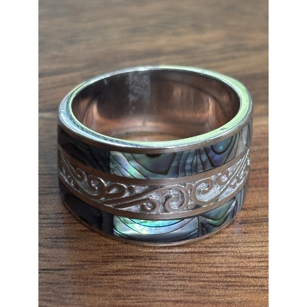 Gem Insider® Sterling Silver Abalone Inlay Scrollwork Eternity Band Ring Size 9